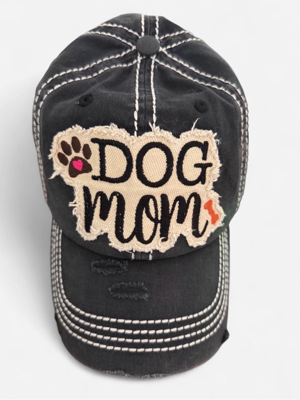 Dog Mom Embroidered Patch Baseball Cap - Black NWT